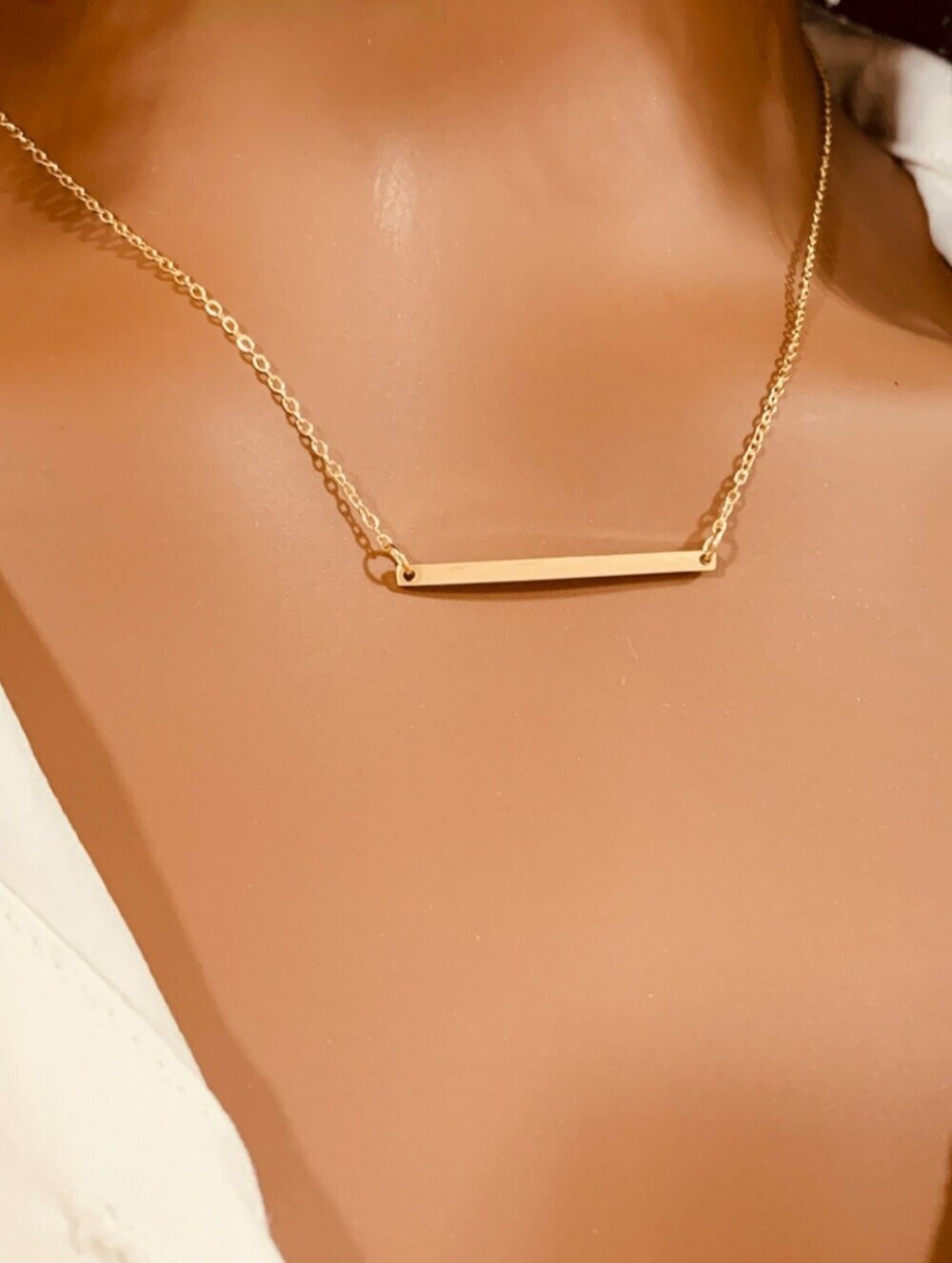NEW 14K Yellow Gold Minimalisto Boho Bar Pendant Luxury Necklace - Picture 2 of 5